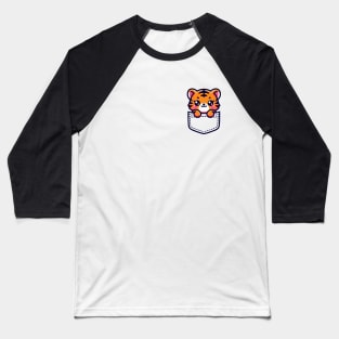 Baby Tiger in Pocket Cute Kawaii Peeking Animal Baseball T-Shirt